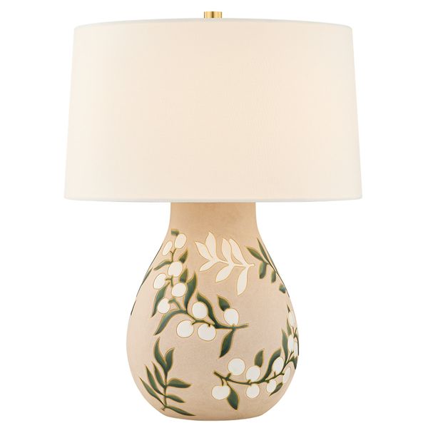 Yazmeen Tischlampe, Aged Brass/Cderamic Whitney Floral